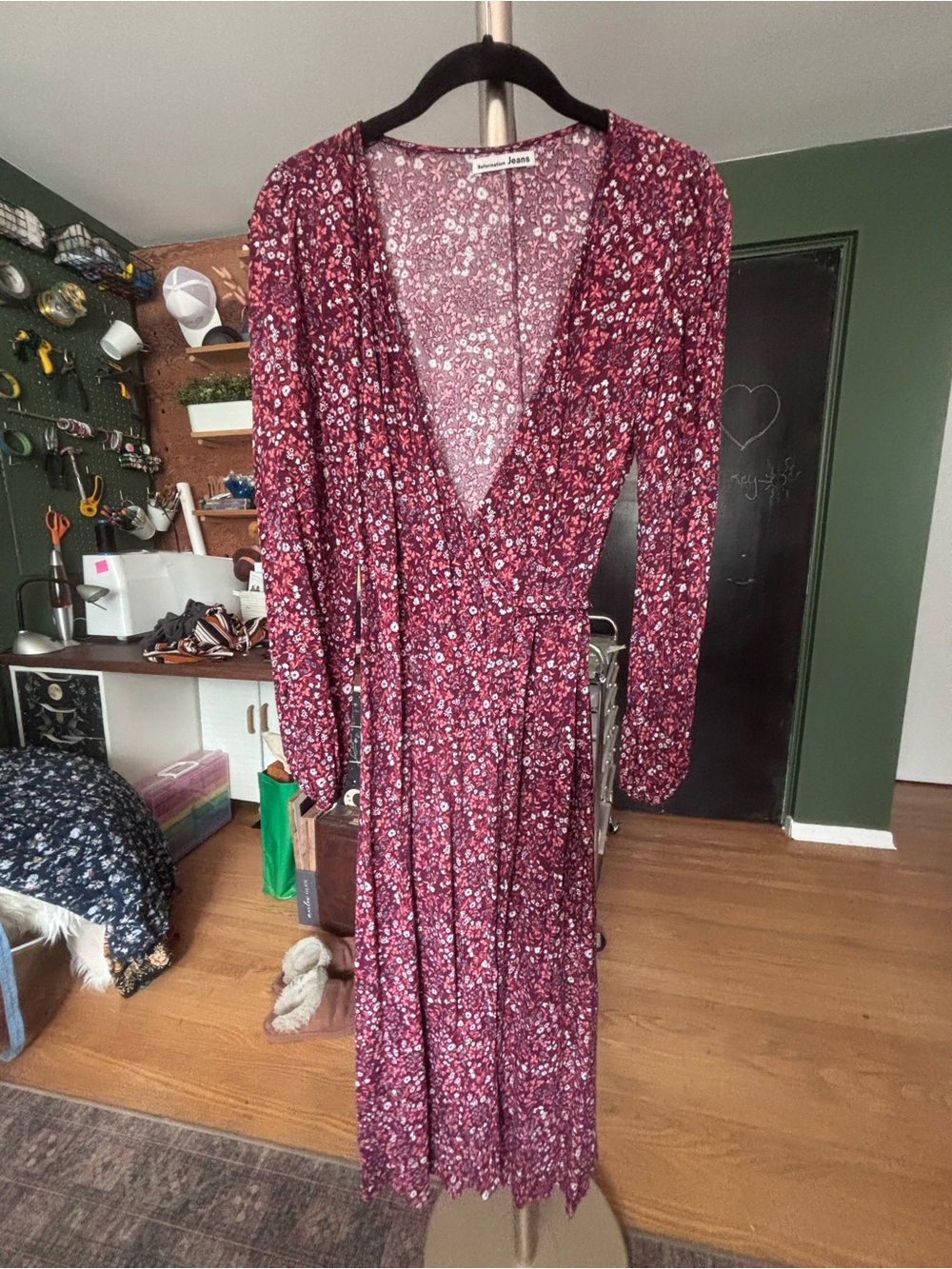 Reformation Burgundy Floral Wrap Maxi Dress